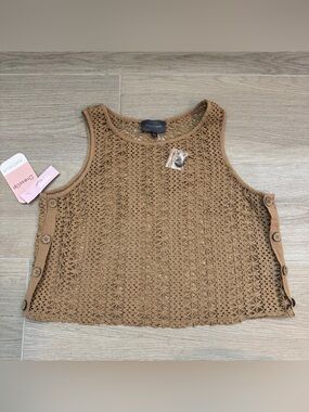 NWT Hudson Gray Sleeveless Crew Neck Crochet Top 🤎